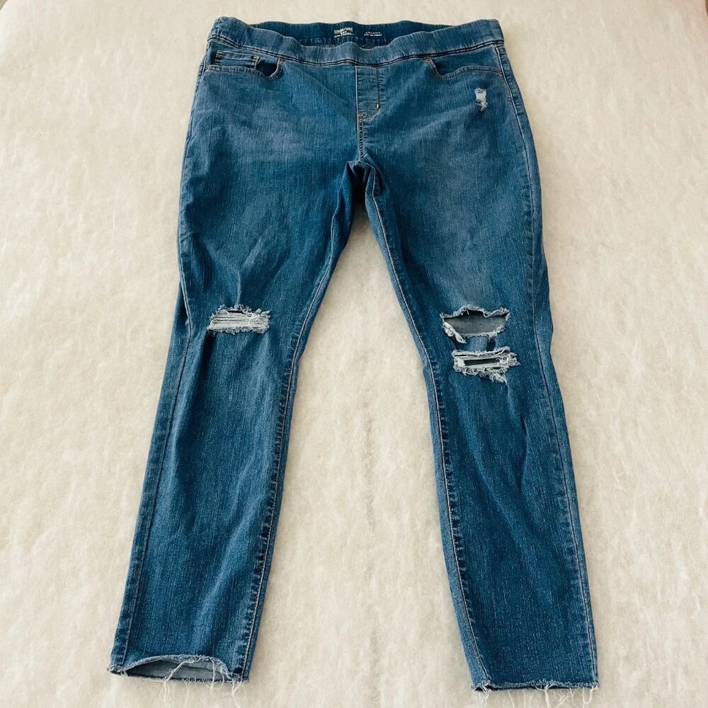Levi's Womens Denim Blue Distress Totally Shaping Pull On Skinny Jeans Sz 35x30